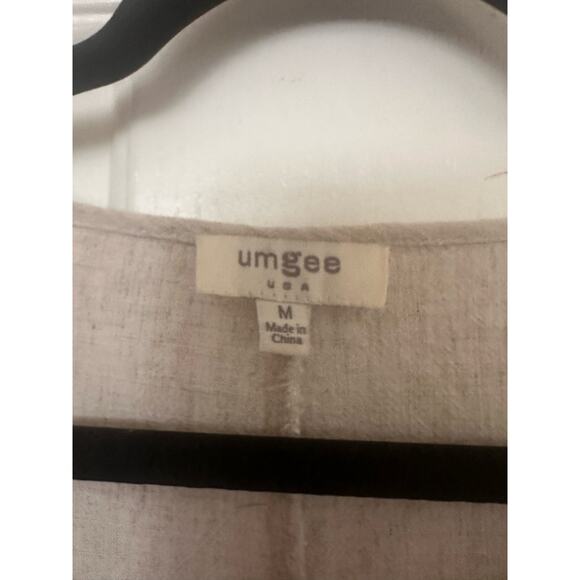 Umgee Tunic Top Animal Print Linen Ruffle Hem Beige Peplum Women's Size Medium - Picture 5 of 7